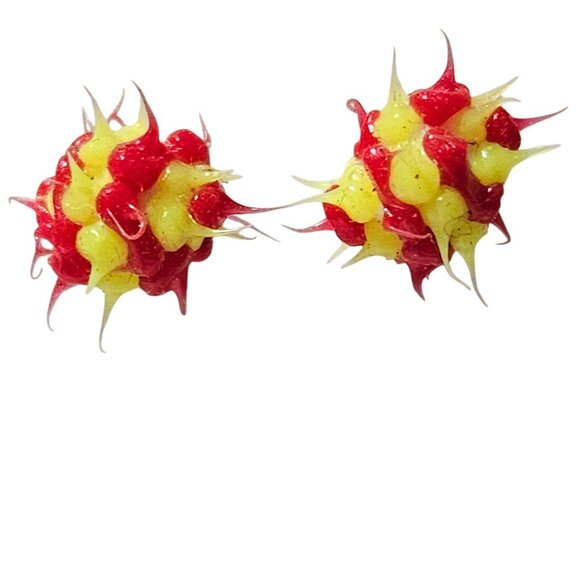 Retro 80s Spike Ball Stud Earrings Red Yellow Statement Punk Fashion Jewelry - Picture 1 of 4